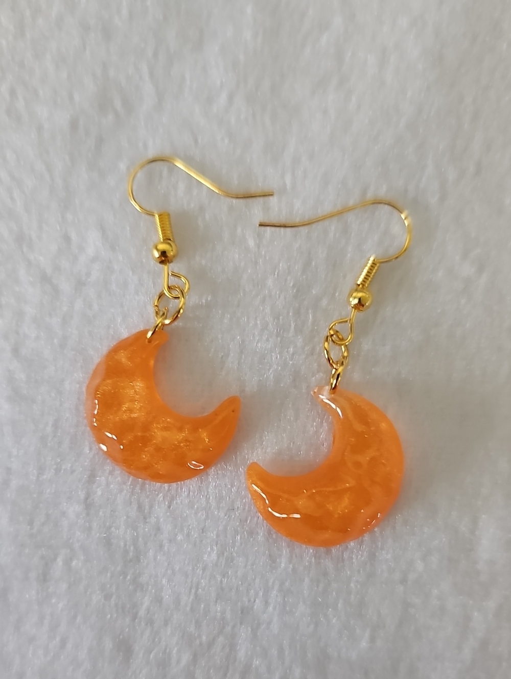Orange Crescent Moon Dangle Earrings